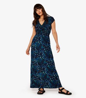 Apricot Navy Cheetah Print V Neck Maxi Dress New Look