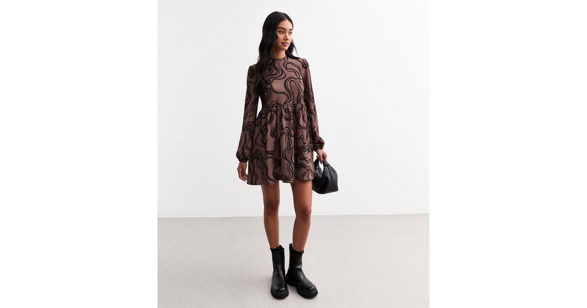 brown swirl mini dress Print Ladies dresses