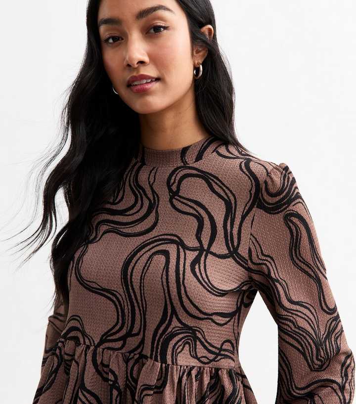 Brown Swirl Print Mini Dress Brown Swirl Print Mini Dress
