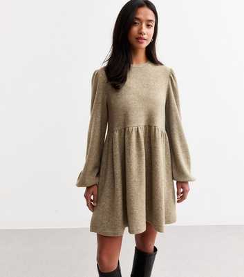 Petite Brown Soft Touch Mini Smock Dress