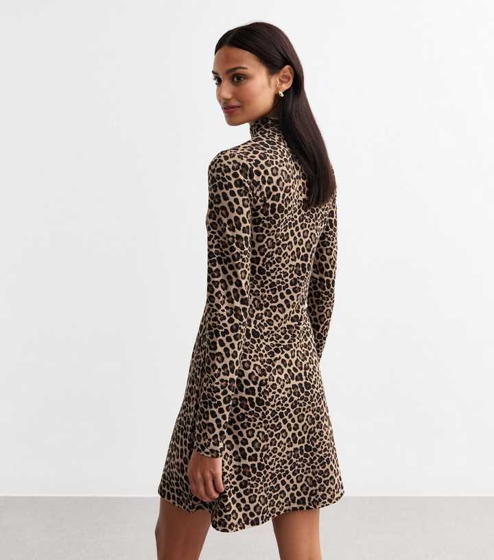 Brown Leopard Print Long Sleeve Mini Dress | New Look