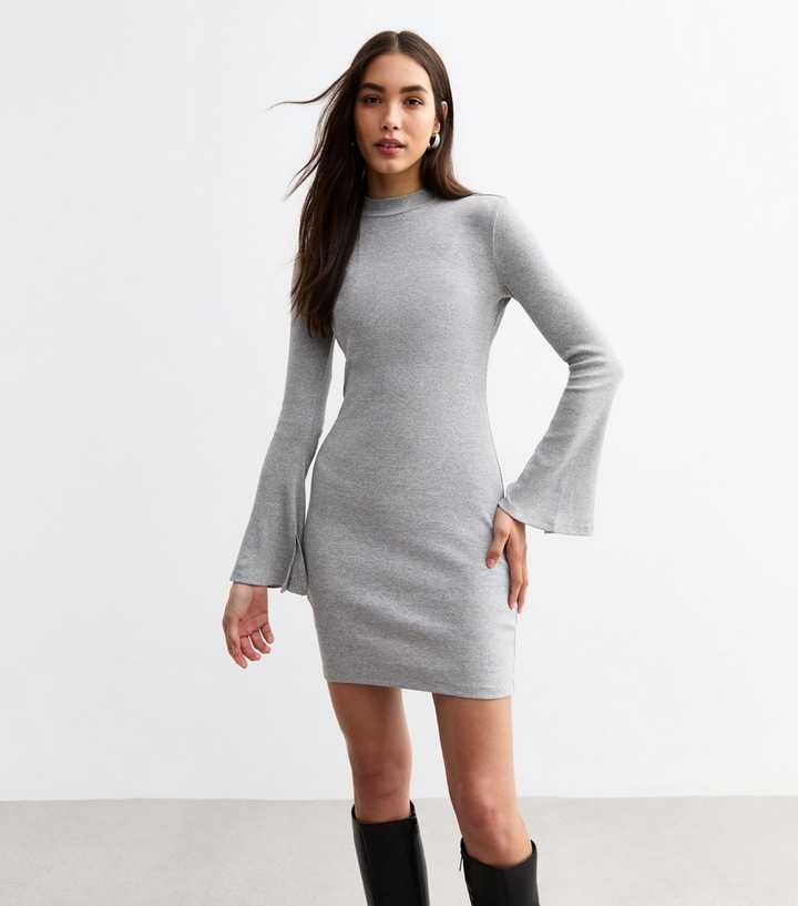 fit & flare ribbed maxi dress ica ica dress knit dress A-line dress flare dress midi length high neck fit & flare A-line flare midi long long length rib knit high waist women's main image 0