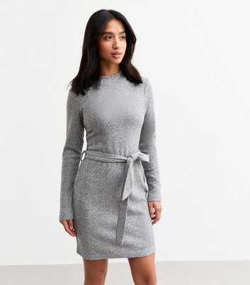 Petite Grey Cable Knit Mini Dress