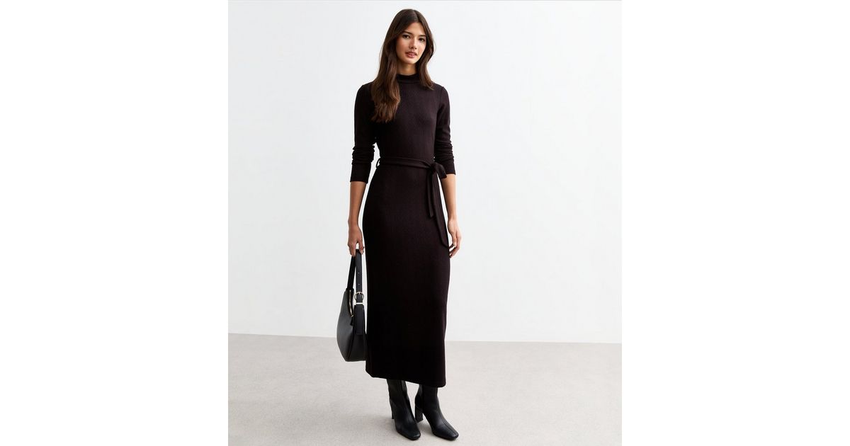 How To Wear A Dress In Leather Kohls Winter Dresses Black Cable Jersey  Belted Midi Dress