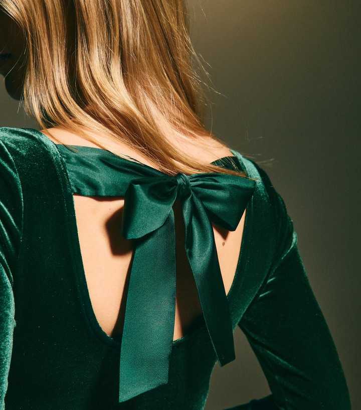 green velvet bow dress The Margot Dress in Grafton Green Velvet Grafton Green Velvet / S