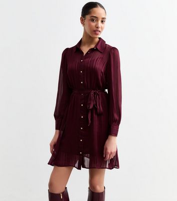 Maroon striped shirt dress on sale