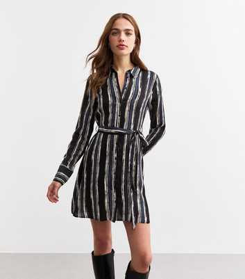 Blue Stripe Print Mini Shirt Dress