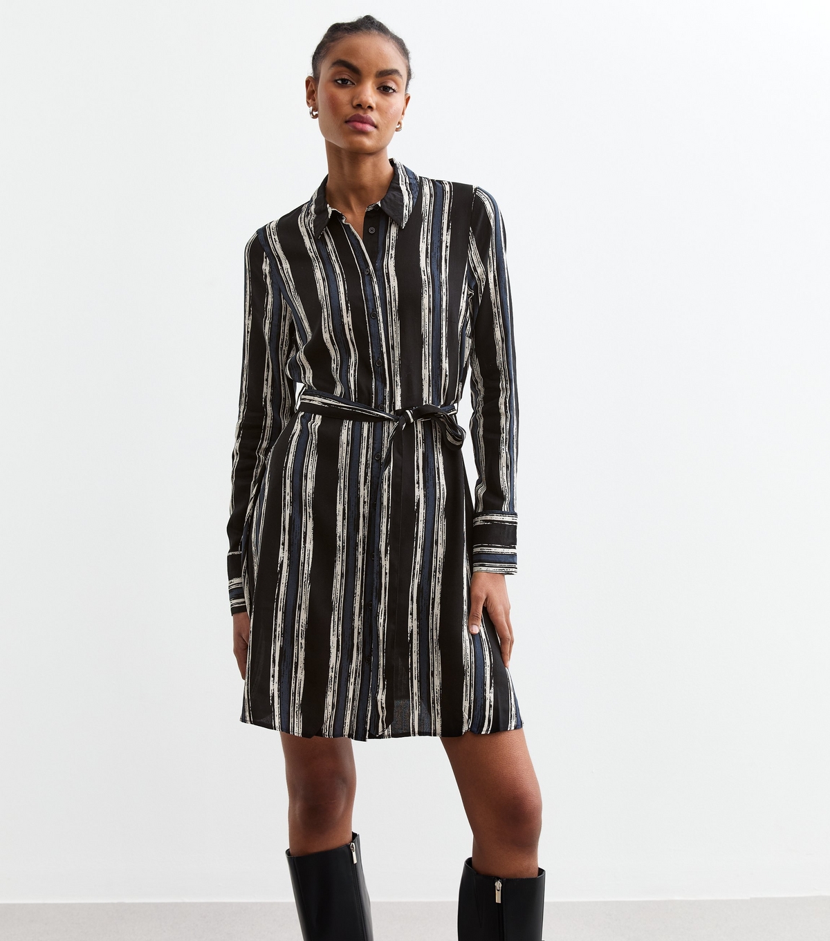 Women's Tall Blue Striped Long Sleeve Shirt Dress New Look