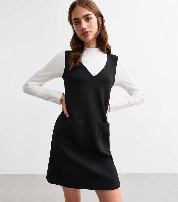 Black Crepe 2 in 1 Pinafore Dress | New Look