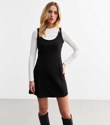 Black Crepe Sleeveless Mini Pinafore Dress