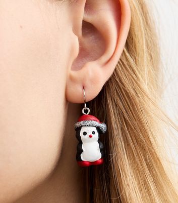 Black Christmas Penguin Hook Earrings New Look