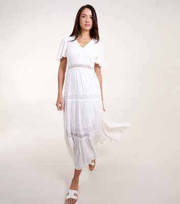Blue Vanilla White Angel Sleeve Tiered Midi Dress