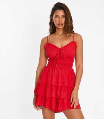 QUIZ Dark Red Sweetheart Tiered Mini Dress