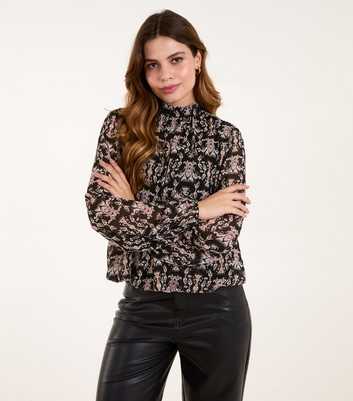 Blue Vanilla Black Pattern Bubble Hem Top