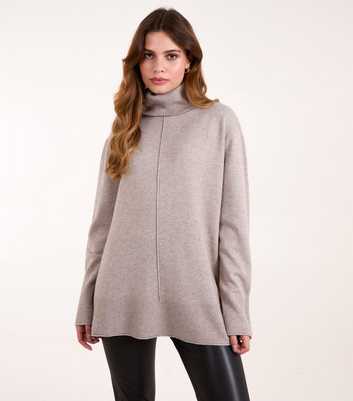 Blue Vanilla Brown Roll Neck Central Seam Jumper