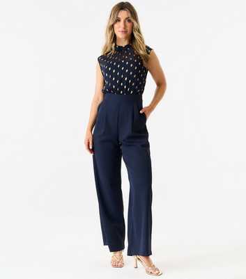 Gini London Navy Foil Polka Dot Jumpsuit