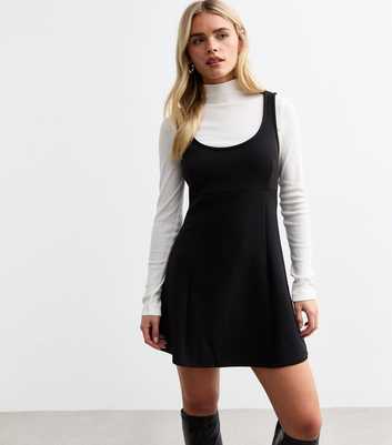 Petite Black Crepe Pinafore Dress