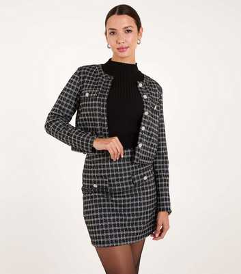 Blue Vanilla Black Check Boucle Crop Jacket