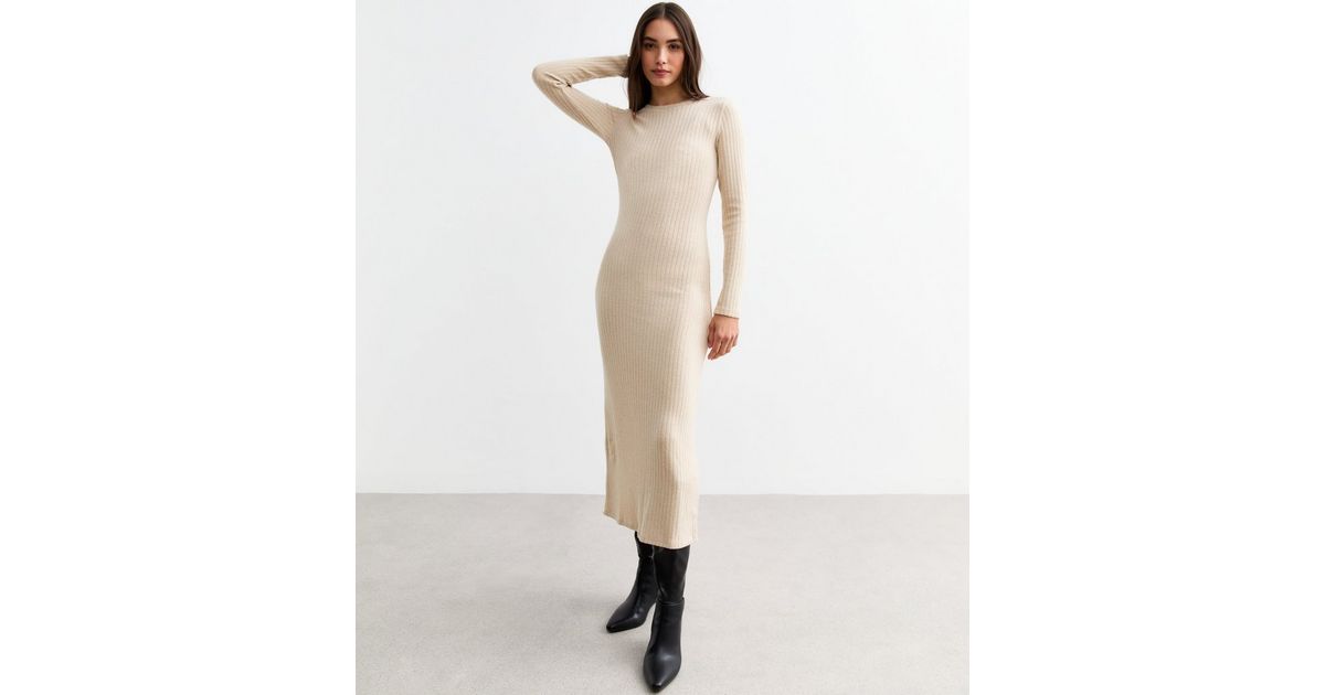 new look ribbed dress New Look lettuce edge flared sleeve ribbed midi dress in black ASOS Sample Sale