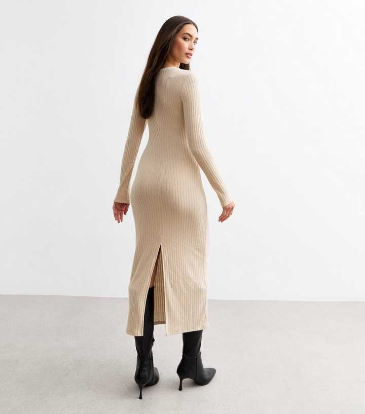 Cream Ribbed Crew Neck Midi Dress | New Look Cream Ribbed Crew Neck Midi Dress | New Look