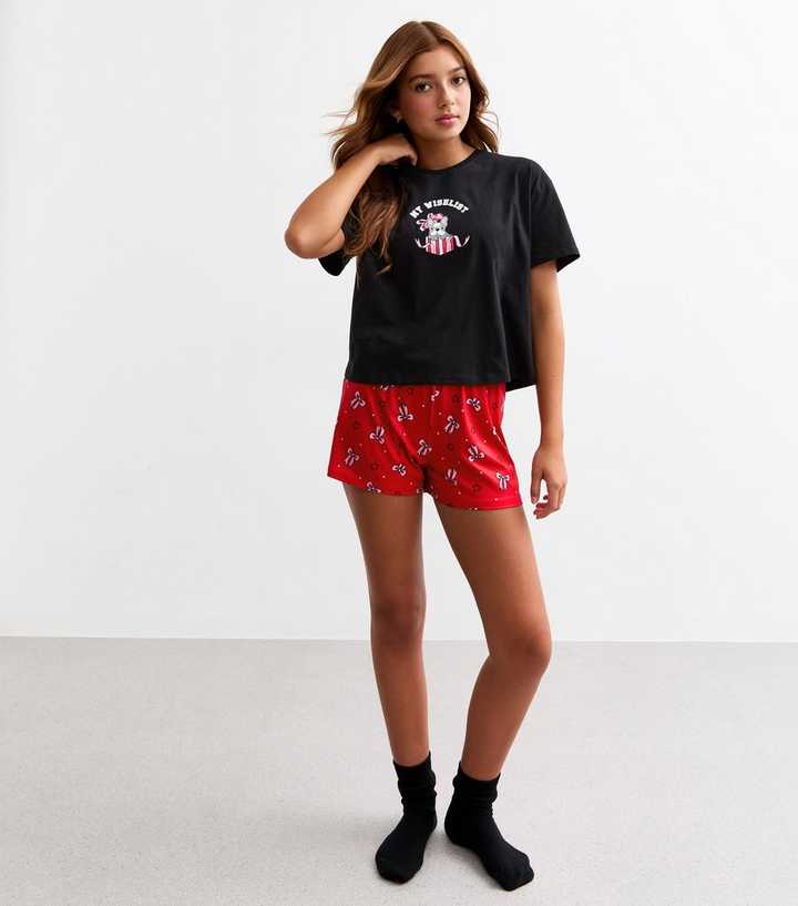 Girls Christmas French Bulldog Print Pyjama Set