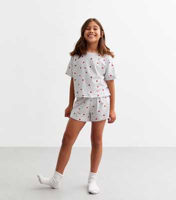 Girls Grey Christmas Jersey Heart Print Pyjama Set