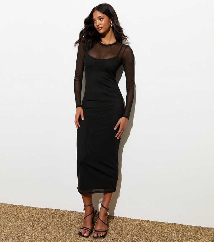 Sleeve Mesh Dress Long Sleeve Bodycon Maxi Dresses MASCOMODA