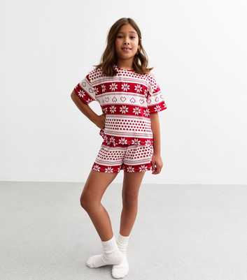 Girls Red Christmas Fairisle Jersey Pyjama Set