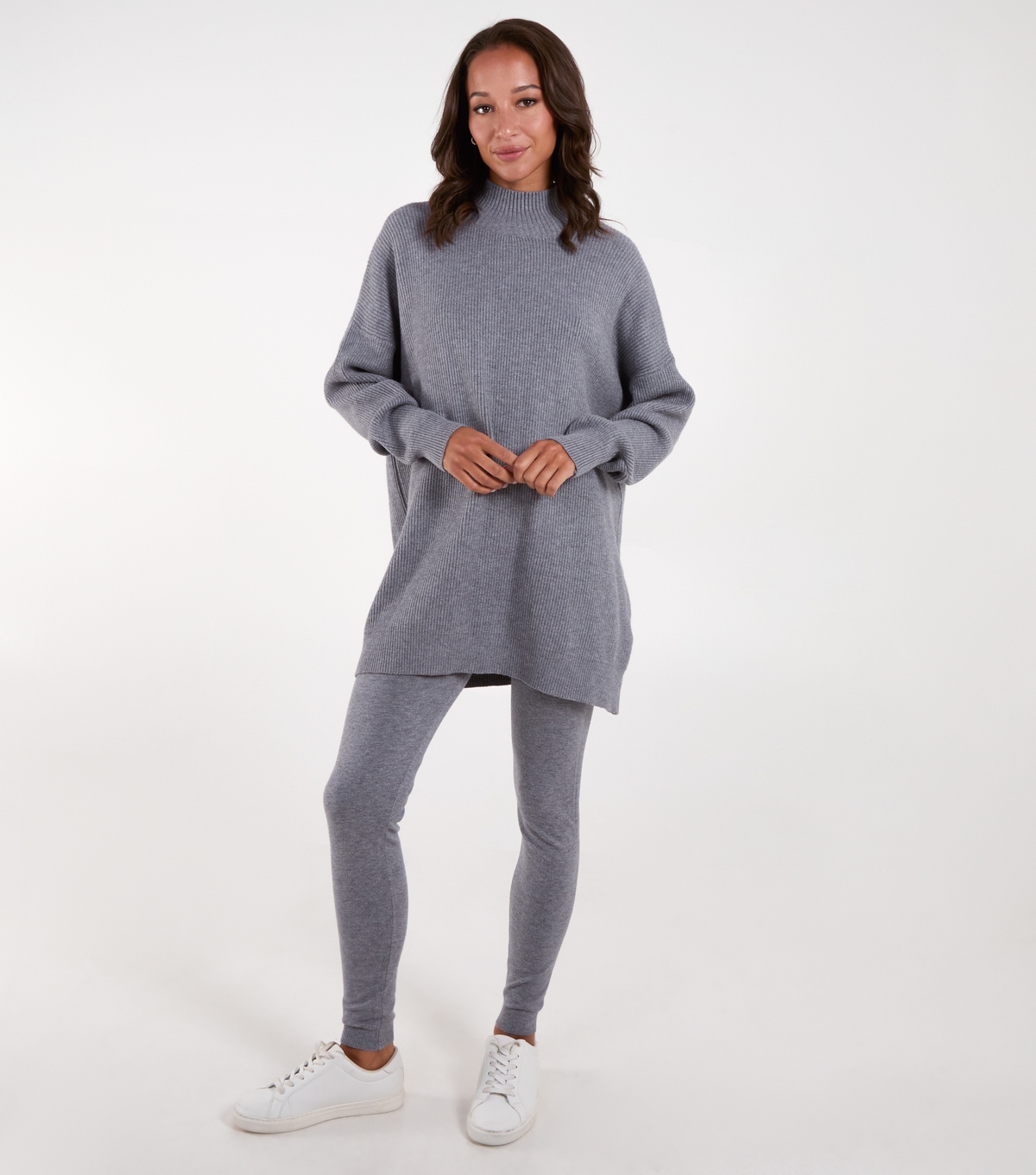 Women's Grey Ribbed Jumper And Legging Set Blue Vanilla New Look