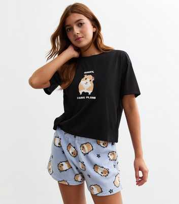 Girls Black Guinea Pig T-Shirt And Shorts Pyjamas