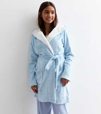 Girls Blue Metallic Star Fleece Dressing Gown 