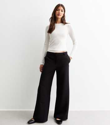 Black Low Rise Wide Leg Tailored Trousers