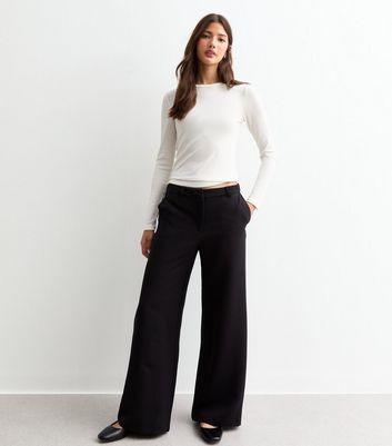 Black Low Rise Wide Leg Tailored Trousers | New Look