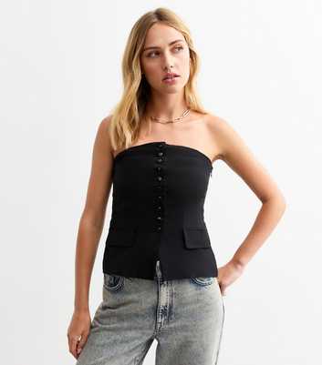 Black Button Through Bandeau Waistcoat