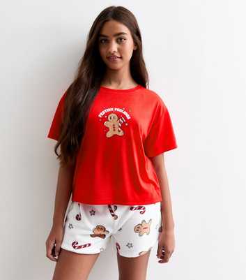 Girls Red Christmas Gingerbread Short Pyjama Set