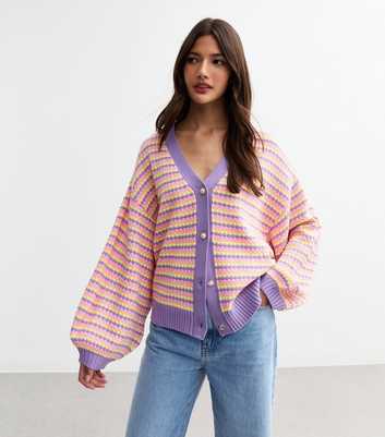 Sunshine Soul Multicolour Balloon Sleeve Stripe Cardigan