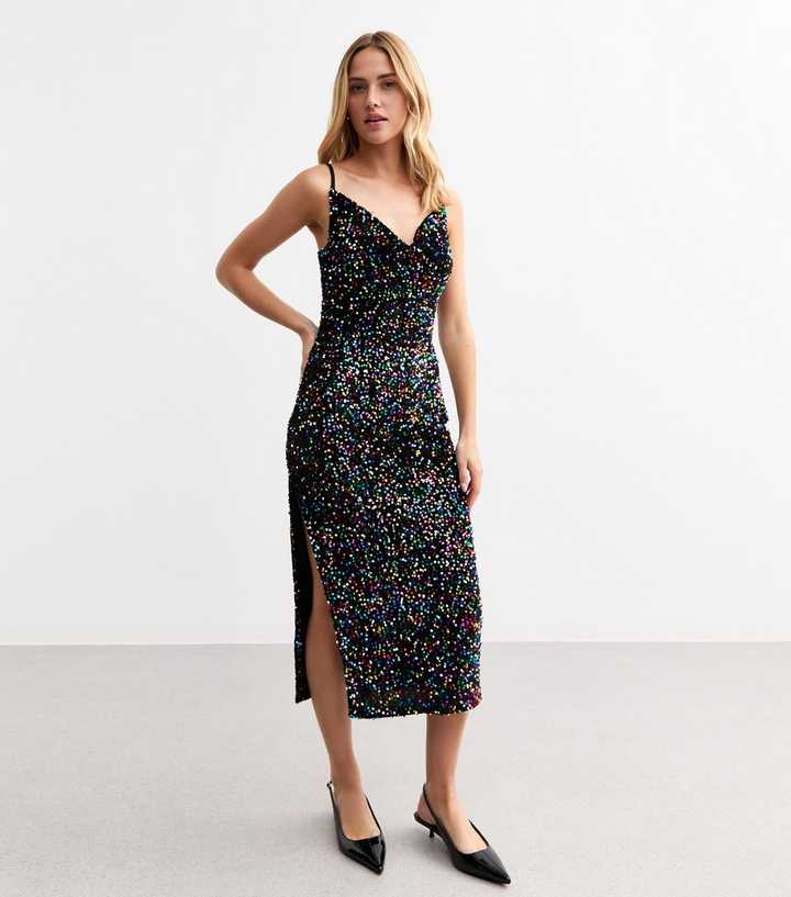 Sunshine Soul Black Sequinned Midi Dress