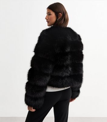 New look black fur coat best sale