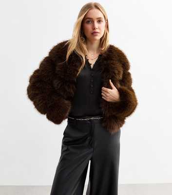 Brown Faux Fur Crop Coat