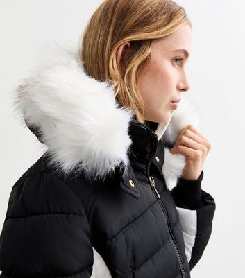 Cameo Rose Black Faux Fur Trim Hooded Puffer Jacket New Look