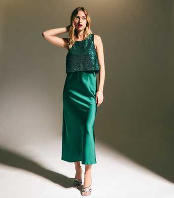 Green Sequinned 2-in-1 Maxi Dress