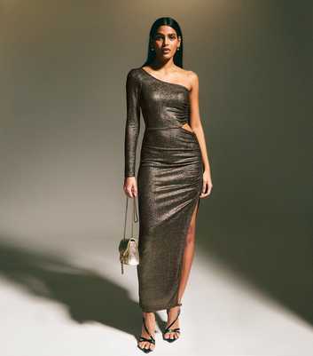 Gold Cutout Metallic Jersey Maxi Dress