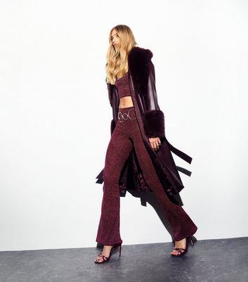Burgundy Metallic Long Sleeve Crop Top | New Look