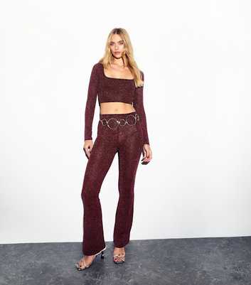 Burgundy Metallic Flared Trousers