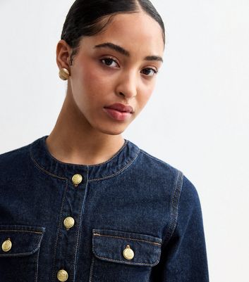 ジャケット・アウター gold button collarless denim jacket gold button collarless denim jacket