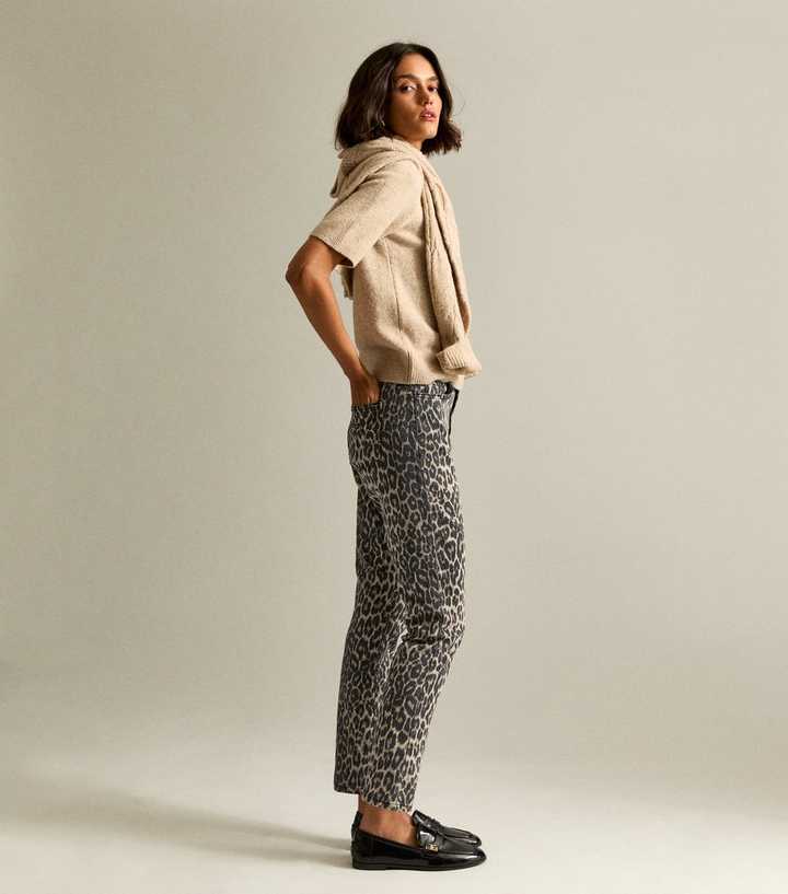 Brown Leopard Print Straight Leg Jeans