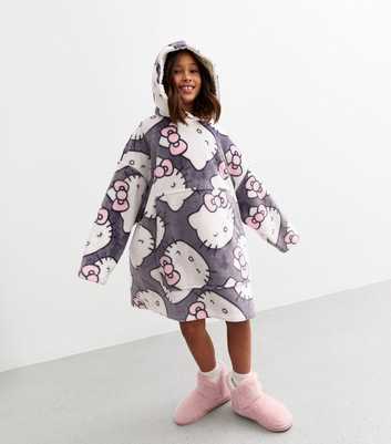 Girls Grey Hello Kitty Print Fleece Blanket Hoodie