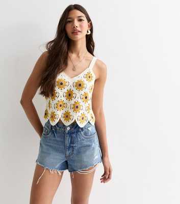 ONLY Off White Floral-Crochet Vest Top 