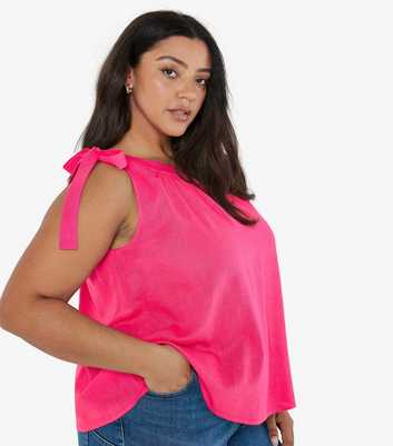 Apricot Curves Bright Pink Linen-Blend Tie Strap Top