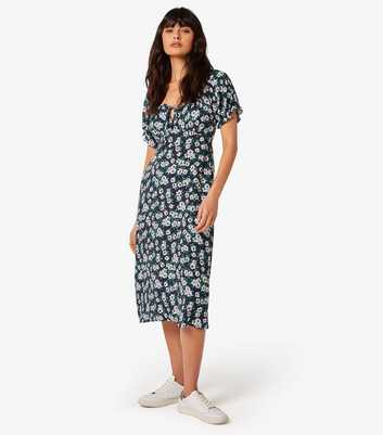 Apricot Navy Floral Ditsy Print Midi Dress